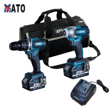 ATO CB2002 18V 21V Kit de combo de tournevis à forage à impact sans cordon sans calcul avec chargeur rapide 3,0 h à haute puissance