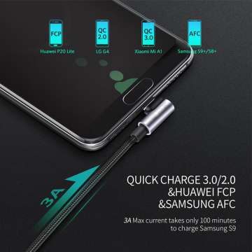 Cable rápido de ángulo de 90 ° de grado para Huawei Samsung