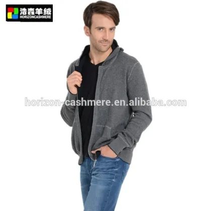 Fashion Men Grey Coat Sweater, Grey Cashmere Hoodie Coat