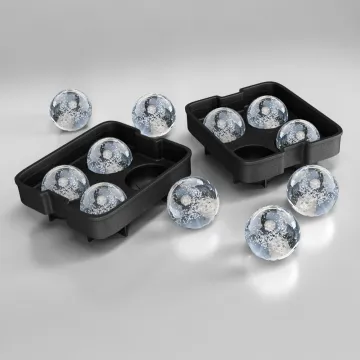 Silicone Ice Ball Mold Tray Maker Set of 2 - Large 8 X 4.5cm Ice Balls for Wiskey Cocktail Drink