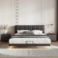 Black Leather Upholstered Floating Bed Frame