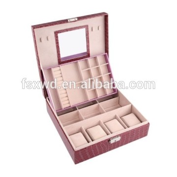 Valdler Jewelry Box Organizer Crocodile Pattern Display Storage Case with Mirror (Purple)