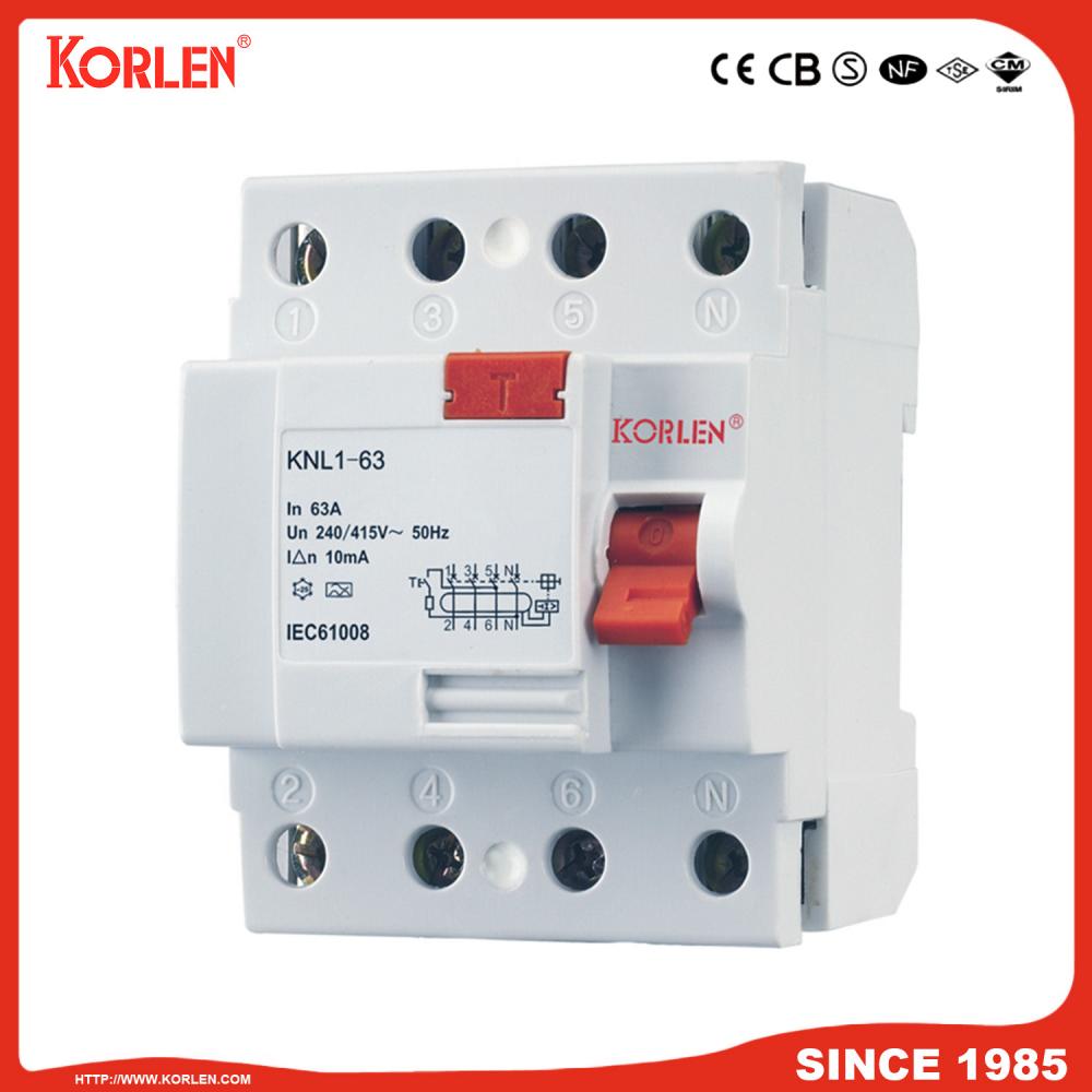 Residual Current Circuit Breaker KNL1-63 63A CE 4P