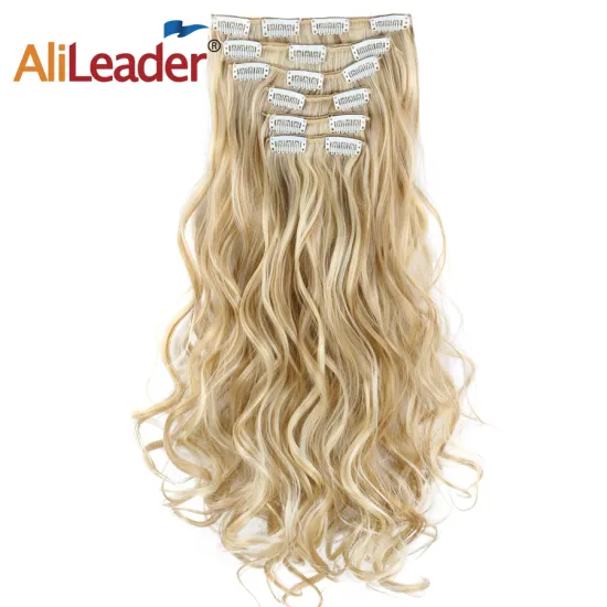 AliLeader Blonde Brown Color Synthetic Clip In Hairpiece For Hair Extension