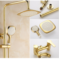 Goldenes Duschset Wasserhahn Einhand 3-Wege-Regenduschmischer mit Handbrause Wasserfallauslauf Badzubehörsystem