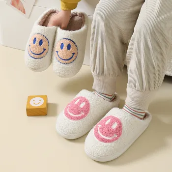 Custom Wholesale Smiley Face Plush Slippers for Kids