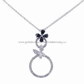 Necklaces, made of alloy and crystal stones, OEM orders are welcome