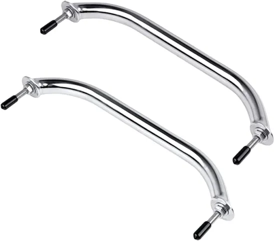 12" Long Heavy Duty Oval Marine Grab Handle with Flange & Stud - 316 Polished Stainless Steel Handrail