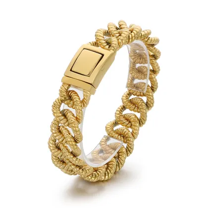 KALEN 215mm Men's Punk Stainless Steel Rope-Shaped Cuban Links Bracelet