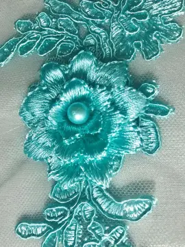 3D flower colored pearl tulle mesh embroidery fabric