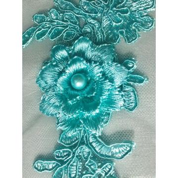 Tissu de broderie en maille de tulle perlé de couleur fleur 3D