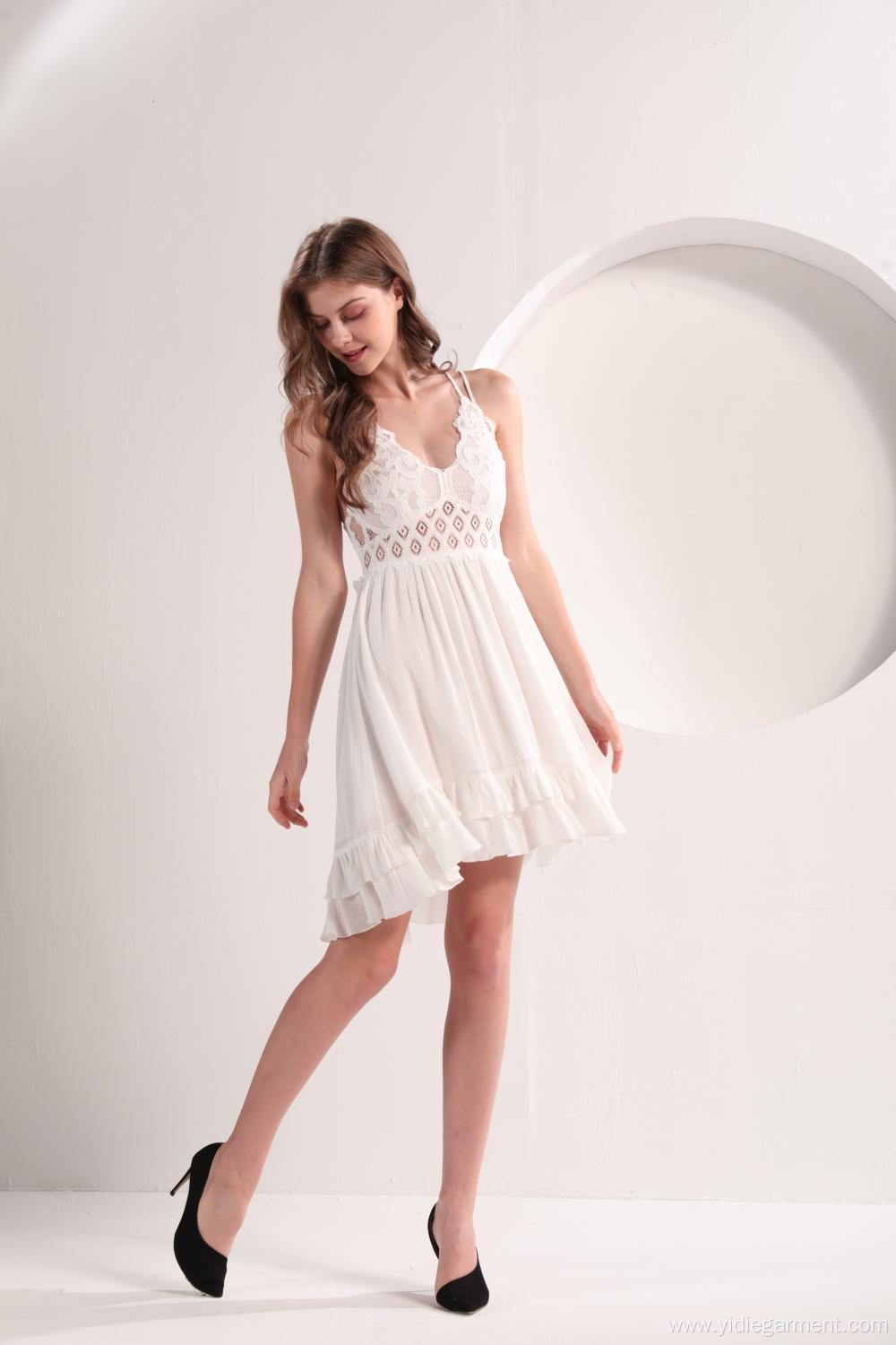 Women's White Camisole Lace Dress
