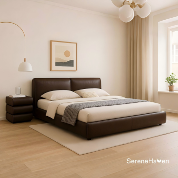 Dual Independent Backrest Genuine Leather Soft Bed Frame