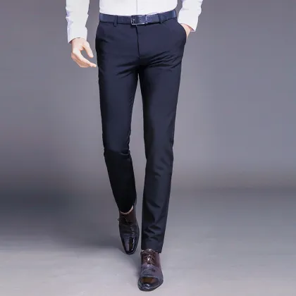 Men's Slim Business Velvet Stretch Trousers - Dress Pants