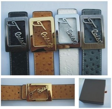 Brown Ostrich Golf Belt with Ball Marker for Men