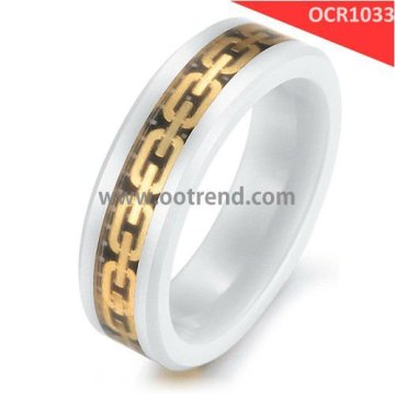 Shining golden white ceramic rings inlay golden carbon fiber