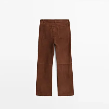 Women's modern style suede leather straight leg pants