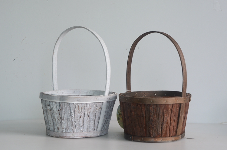 Oval wood bark handicrafted flower basket-1 Oval wood bark handicrafted flower basket-1