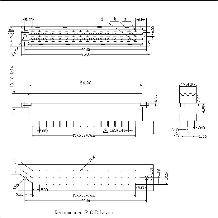 DFS-XX-XXX-D03 DIN41612 Vertical Female F Type High Power Connectors 48 Positions(Plastic High)