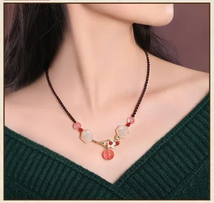 Chinoiserie crystal pink clavicle chain