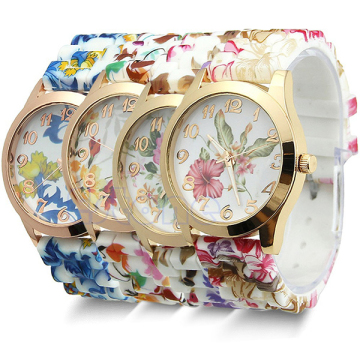 Amazon Hot Selling Women Chic Silicone Strap Flower Style Jelly Sports Analog Quartz Wrist Watch