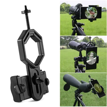 Black Adjustable Phone Mount for Microscope, Spotting Scope, and Telescope