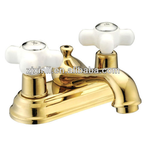 High Quality Dual Handle Brass Basin Tap, Polish and Gold Color