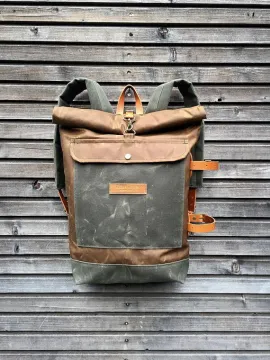 Custom hot sale and high quality waxed canvas backpack with leather trim