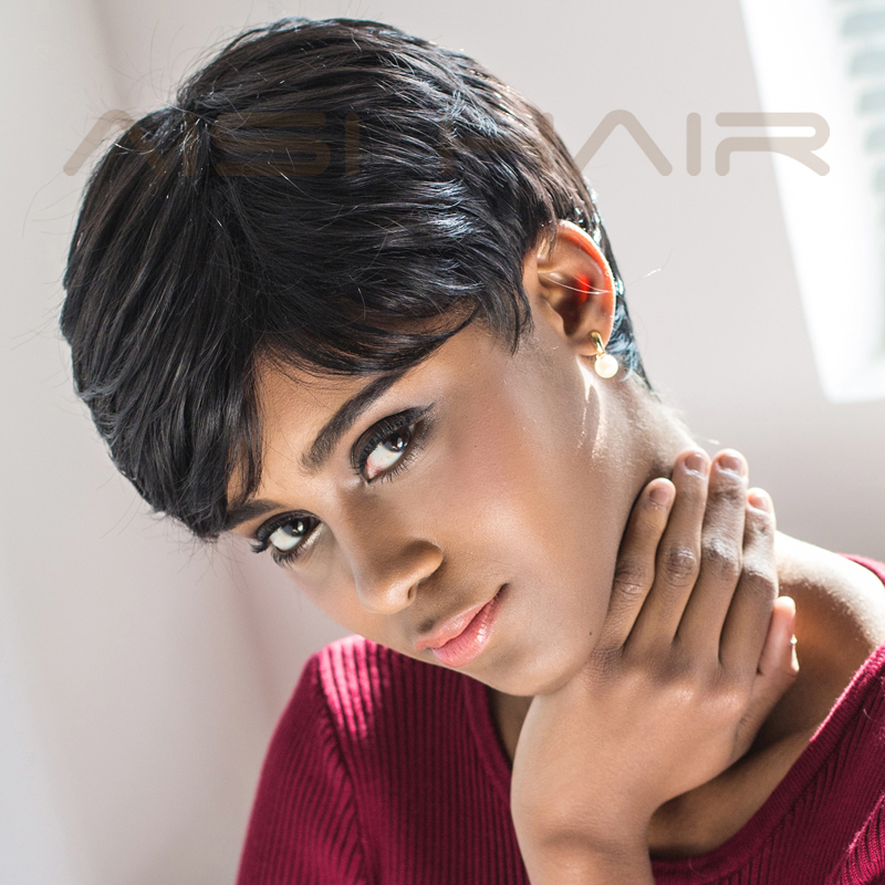 Aisi Hair Wholesale Short Women Wig New Design Short Pixie Cut Heat Resistant Synthetic Black Hair Wig For Black Women