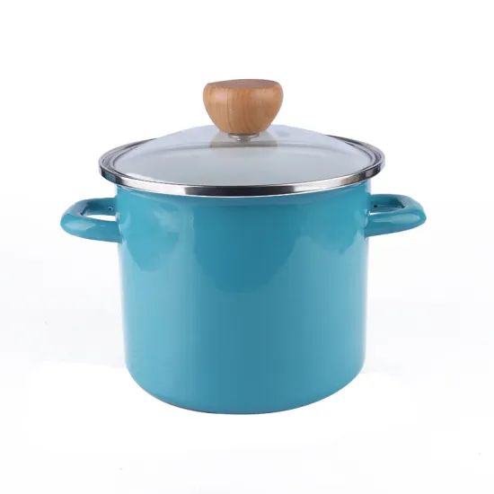 Enamel Double Handle High Restaurant Metal Pot on Steel Stock Pot with Lid Color