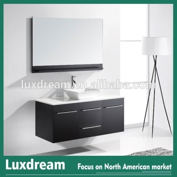 Solid wood wall-mounted bathroom vanity with white carrara marble top