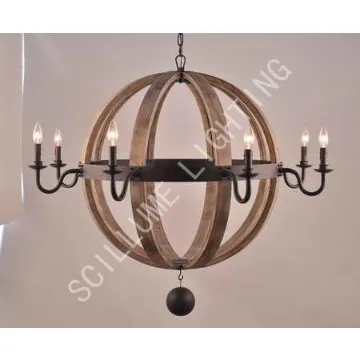 8 lights wooden old aged rustic distressed chandelier LRR-ACW