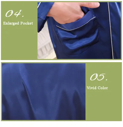 Men's long faux silk robe nightgown sleepwear