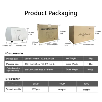 Anlabeier SS304 Electric Water Heater 5500w for Bathroom, Hotel, Kitchen