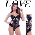 Lingerie sexy in pizzo nero in pizzo traspirato per bodine rivestite di PU