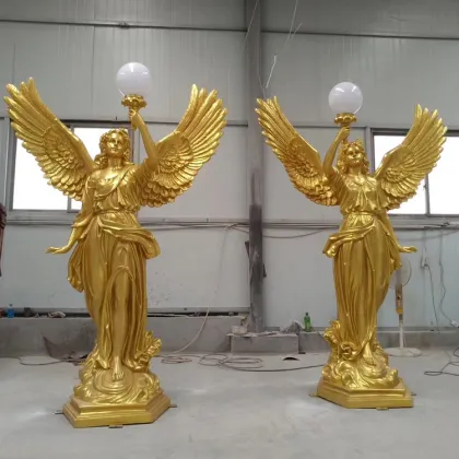 Ancient outdoor fiberglass pair of goddess of light statue for sale