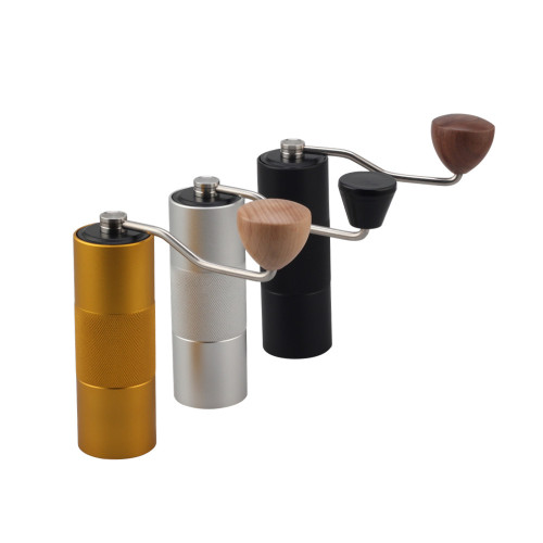 Aluminum coffee grinder with wooden knob