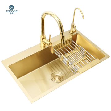 Factory Wholesale Stainless Steel Gold Finish Kitchen Sink - Single Bowl Design