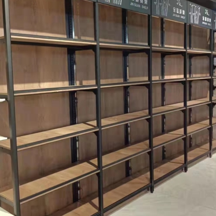 Four-Column Wood Grain Supermarket Single Shelves