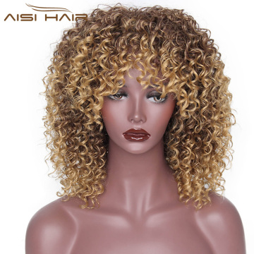 Aisi Hair Cheap Price Heat Resistant Fiber Kinky Curly Wigs Afro Ombre Blonde Synthetic Short Wigs For Black Women