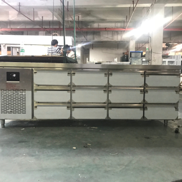 Single-Temperature Stainless Steel Workbench Freezer with 12 Drawers for Kitchen and Restaurant Salad Display