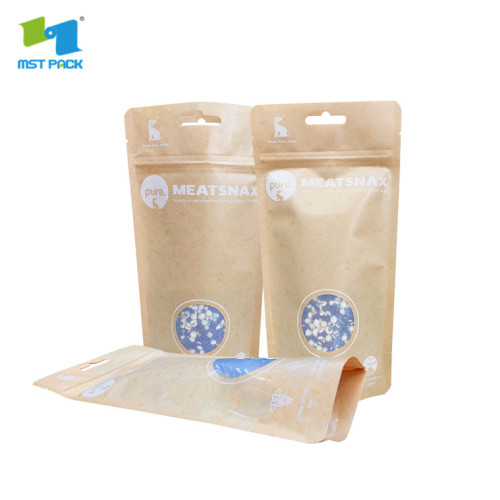 Embalagem de kraft stand up zip pouches com janela no atacado