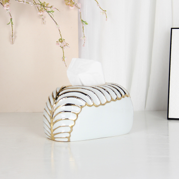 Chinese Industry Wholesale White and Gold Ceramic Tissue Box Holder for Bathroom
