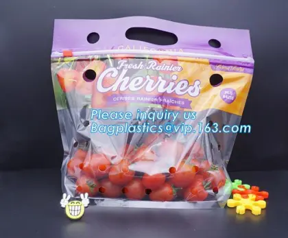 Fresh vegetable Grape Cherries transparent plastic Packaging Bag, Slider Zipper Cherry Packing Bags, GRAPE & CHERRY BAGS