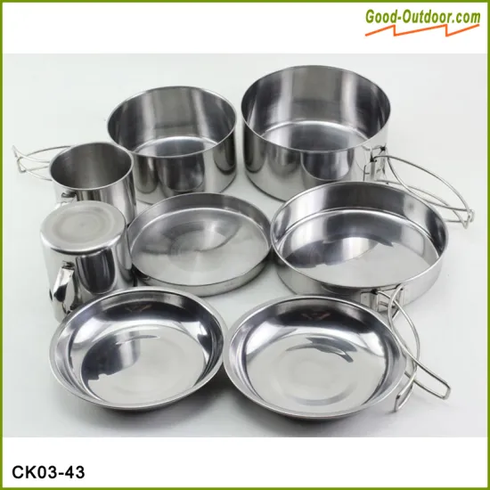 8pcs Camping Stainless Steel Cookware Set For Sale
