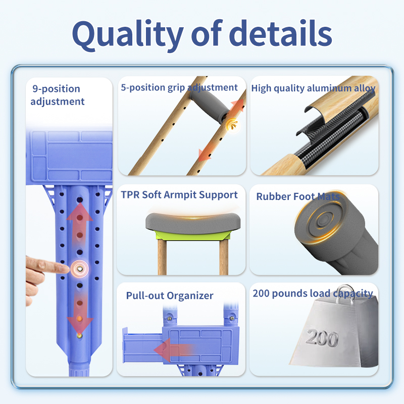 Women's Medical Adult Crutches Underarm Double Cane with Non-Slip Thickened Sponge Pads for Fractures Recovery2