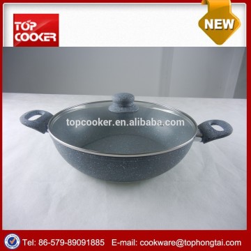 New design aluminum double handles marble coating fry pan