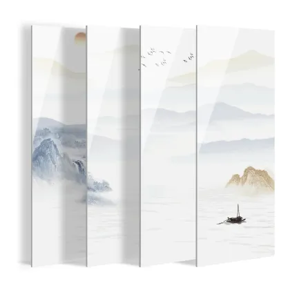 Chinese Landscape Painting Sintered Stone TV Wall Backdrop 80x260cm