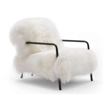 Hot Sale Ins Style Long Fluff White Single Sofa Foshan Furniture Living Room Single Chair For Villa