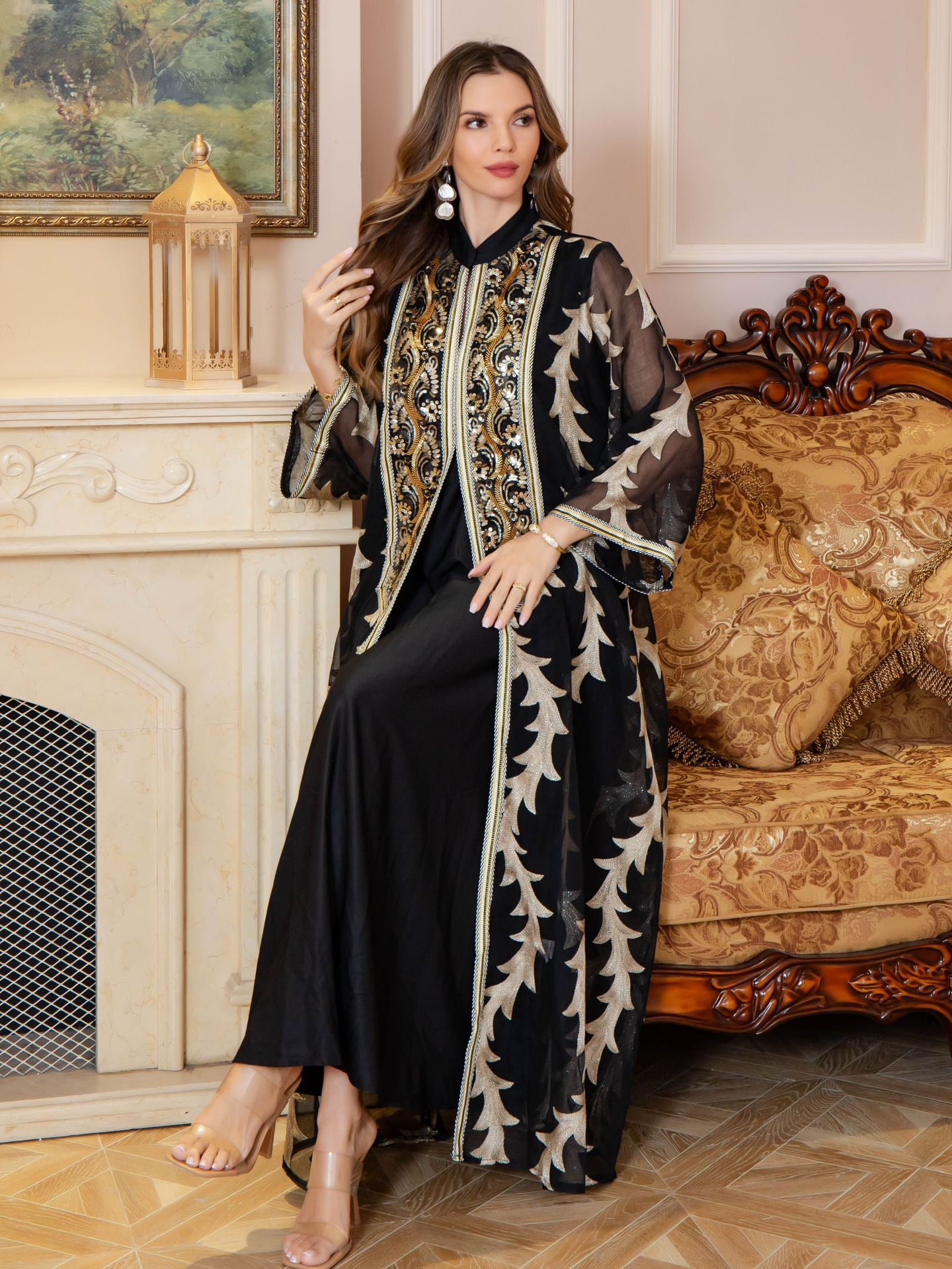 Embroidered Abaya Evening Mesh Dress Design